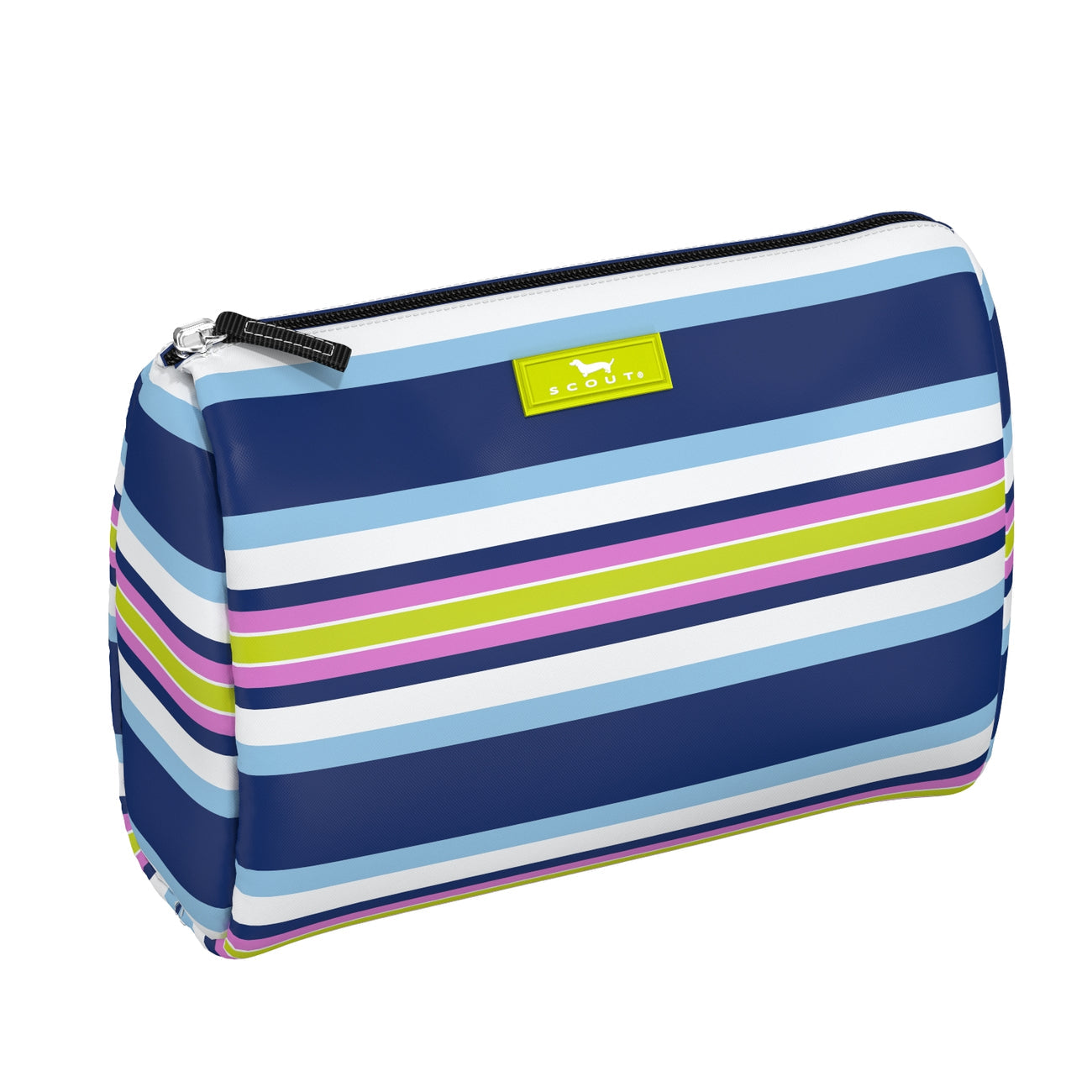 Fall in Line SCOUT Packin’ Heat Cosmetic Bag — 9.75″W × 7″H × 3.75″D coated cotton travel pouch with interior slip pocket, water‑resistant and slim profile. Available at Be Charmed