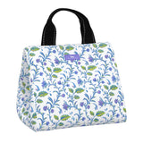 Flora Faucet SCOUT Eloise Lunch Tote – quilted insulated lunch bag 10.25″W × 10″H × 7.25″D, holds up to 10 lb, foam‑lined interior, exterior Velcro pocket, wipes clean. Available at Be Charmed 