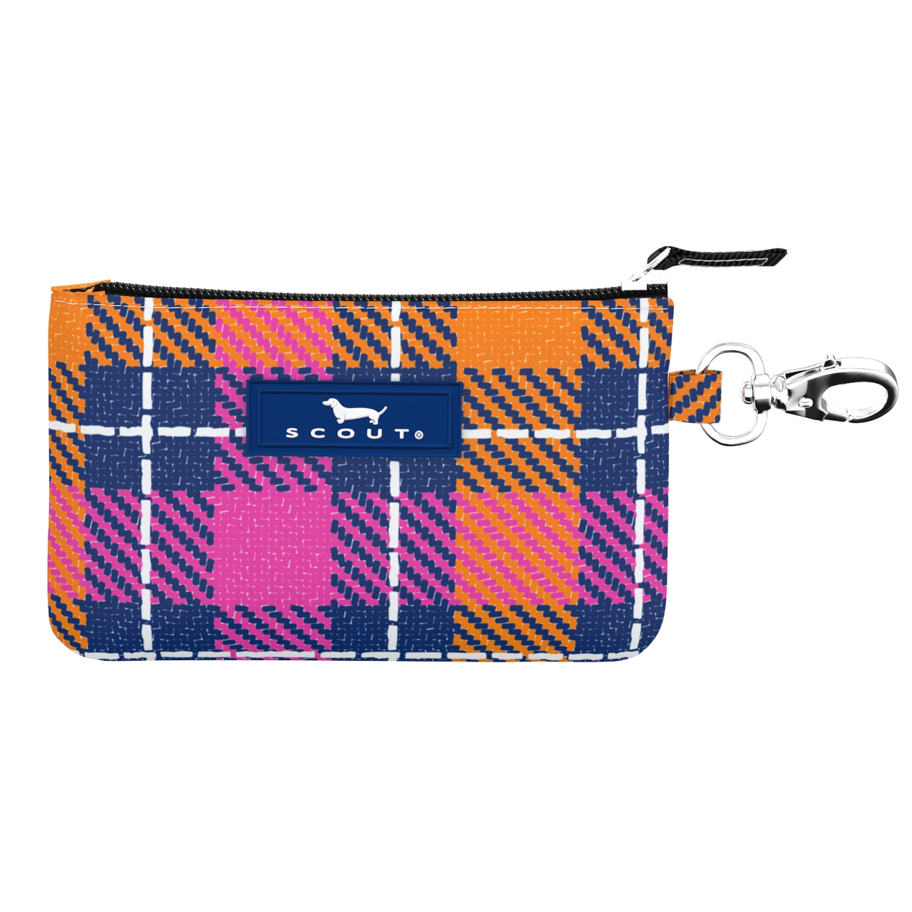 As If SCOUT IDKase Card Holder – 5″×3.25″×0.5″ water‑resistant coated cotton slim wallet with clear ID window and key‑clasp clip. Available at Be Charmed