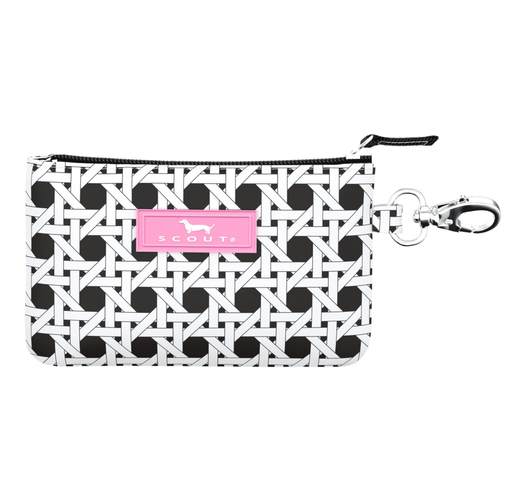 Cane Fonda SCOUT IDKase Card Holder – 5″×3.25″×0.5″ water‑resistant coated cotton slim wallet with clear ID window and key‑clasp clip. Available at Be Charmed