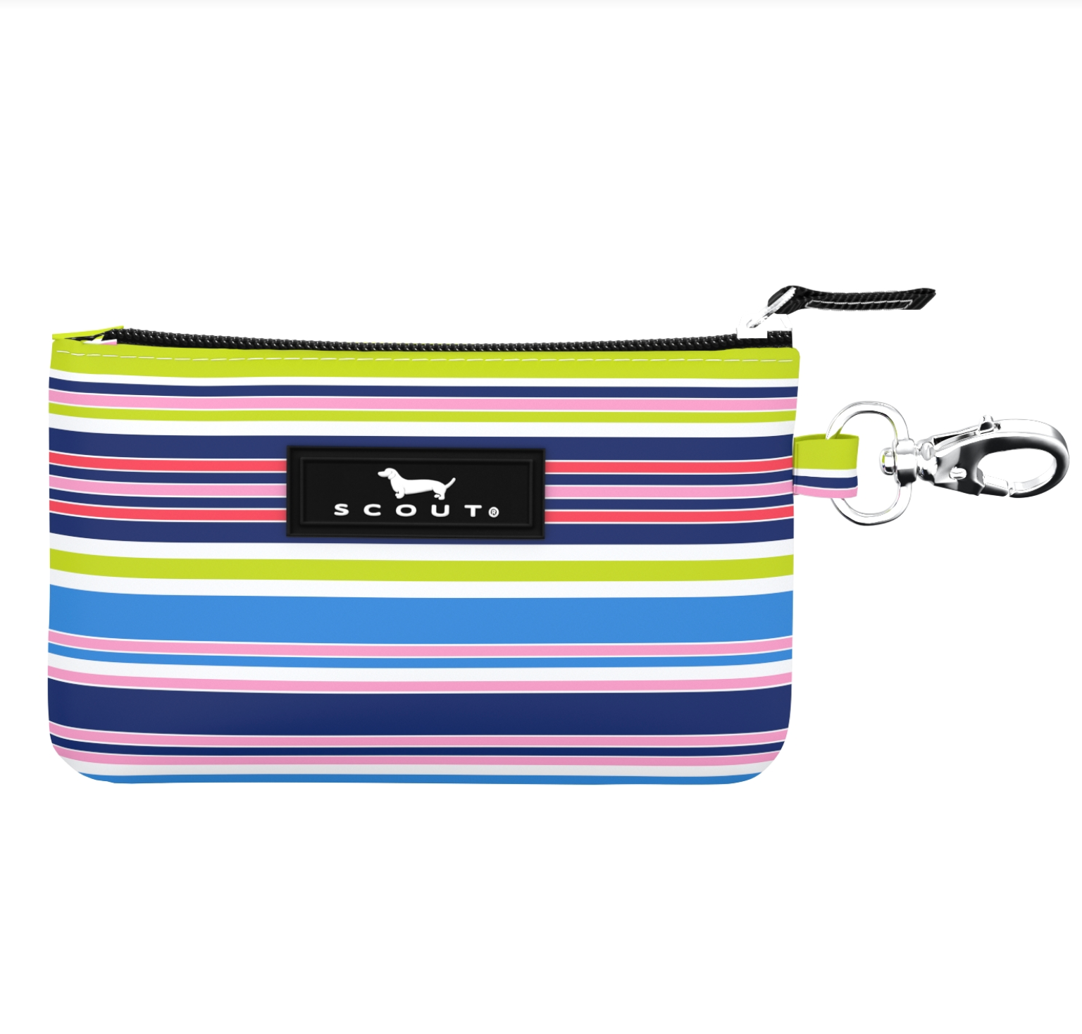 Line Up SCOUT IDKase Card Holder – 5″×3.25″×0.5″ water‑resistant coated cotton slim wallet with clear ID window and key‑clasp clip. Available at Be Charmed