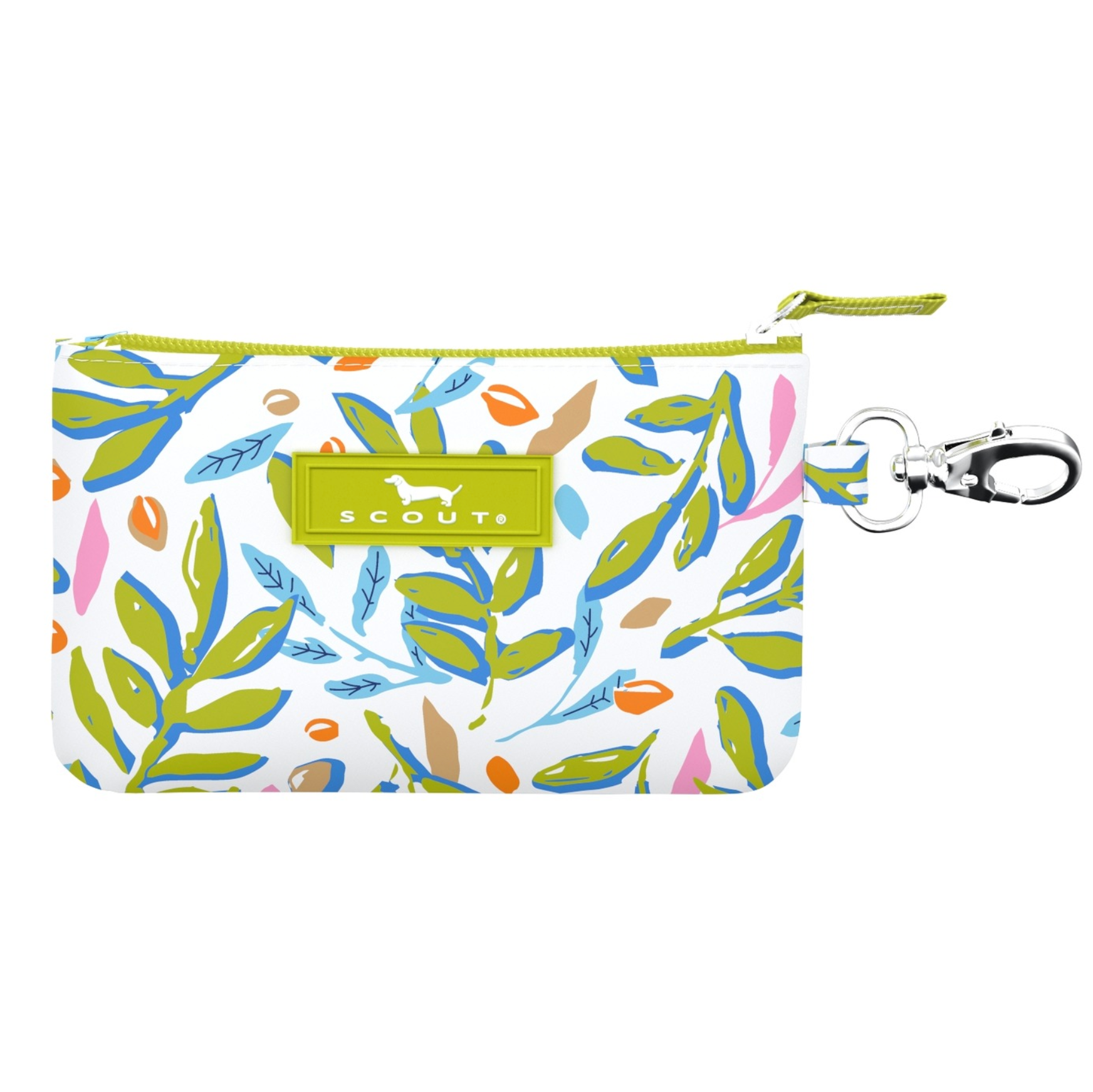 Olive or Twist SCOUT IDKase Card Holder – 5″×3.25″×0.5″ water‑resistant coated cotton slim wallet with clear ID window and key‑clasp clip. Available at Be Charmed