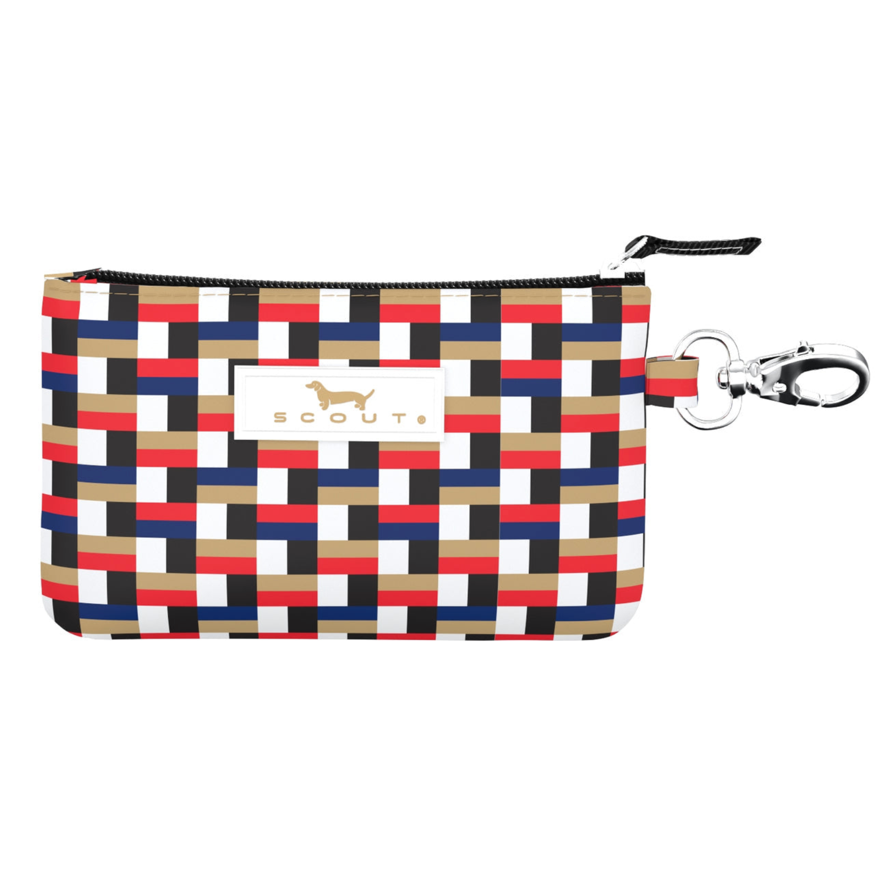 Stack Efron SCOUT IDKase Card Holder – 5″×3.25″×0.5″ water‑resistant coated cotton slim wallet with clear ID window and key‑clasp clip. Available at Be Charmed