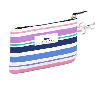 Striped IDKase with Scout logo on a white background. Available at Be Charmed
