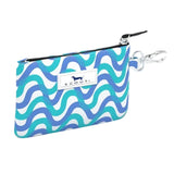 Small IDKase with blue and white wave pattern on a light gray background. Available at Be Charmed