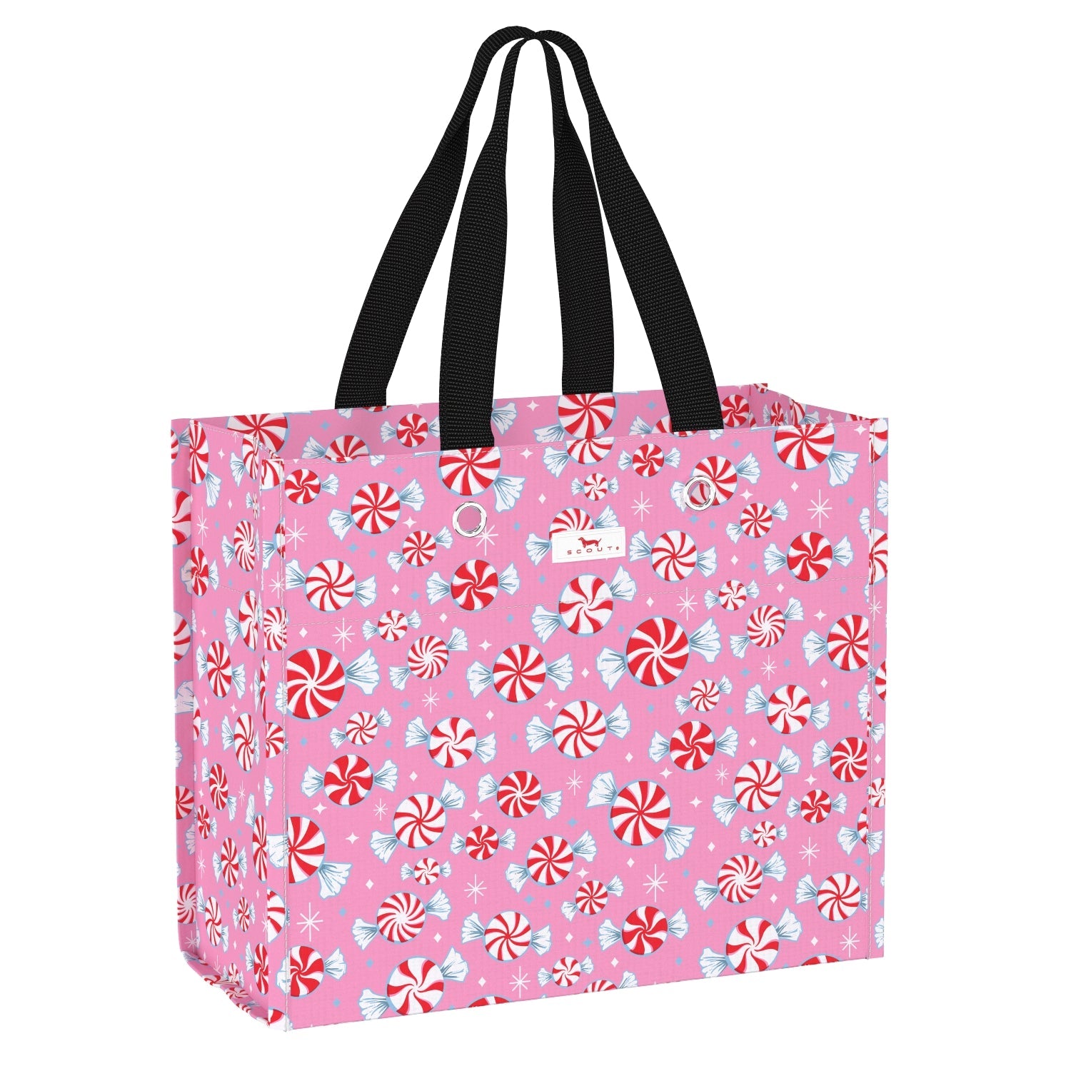 Scout Candyland Large Gift Bag (13.75″ W × 12″ H × 6″ D) reusable woven tote – available at Be Charmed