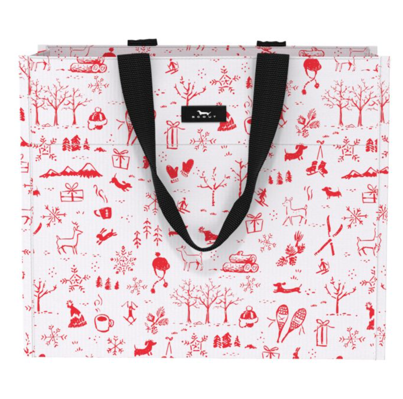 Scout Bells on Dog Tails Large Gift Bag (13.75″ W × 12″ H × 6″ D) reusable woven tote – available at Be Charmed