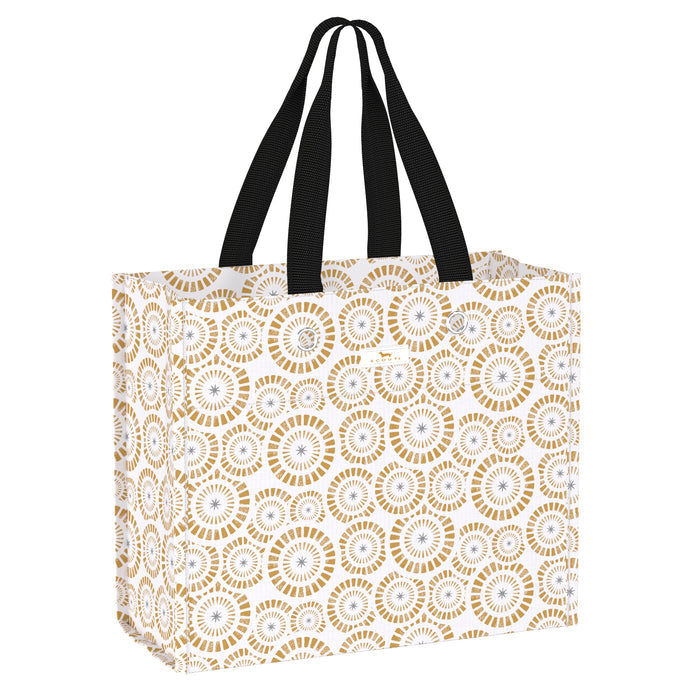 Scout Golden Glow Large Gift Bag (13.75″ W × 12″ H × 6″ D) reusable woven tote – available at Be Charmed