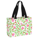 Late Bloomer SCOUT Tiny Package Gift Bag – 11"W × 8"H × 4.5"D all‑weather woven bag folds flat, weighs 0.2 lbs, holds 30 lbs, reusable and wipe‑clean. Available at Be Charmed