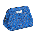 A scout cosmetic bag with blue and black colors, featuring a wire frame design. Available at Be Charmed