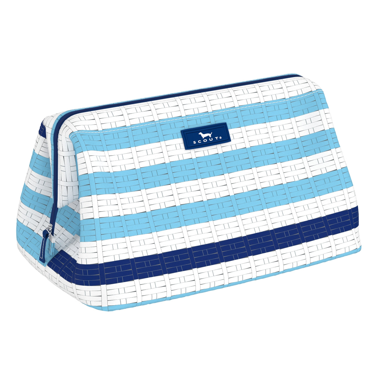 Scout Meant to Bistro Big Mouth makeup bag with wire‑frame wide opening & pockets – available at Be Charmed 