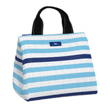 Meant to Bistro SCOUT Eloise Lunch Tote – quilted insulated lunch bag 10.25″W × 10″H × 7.25″D, holds up to 10 lb, foam‑lined interior, exterior Velcro pocket, wipes clean. Available at Be Charmed 