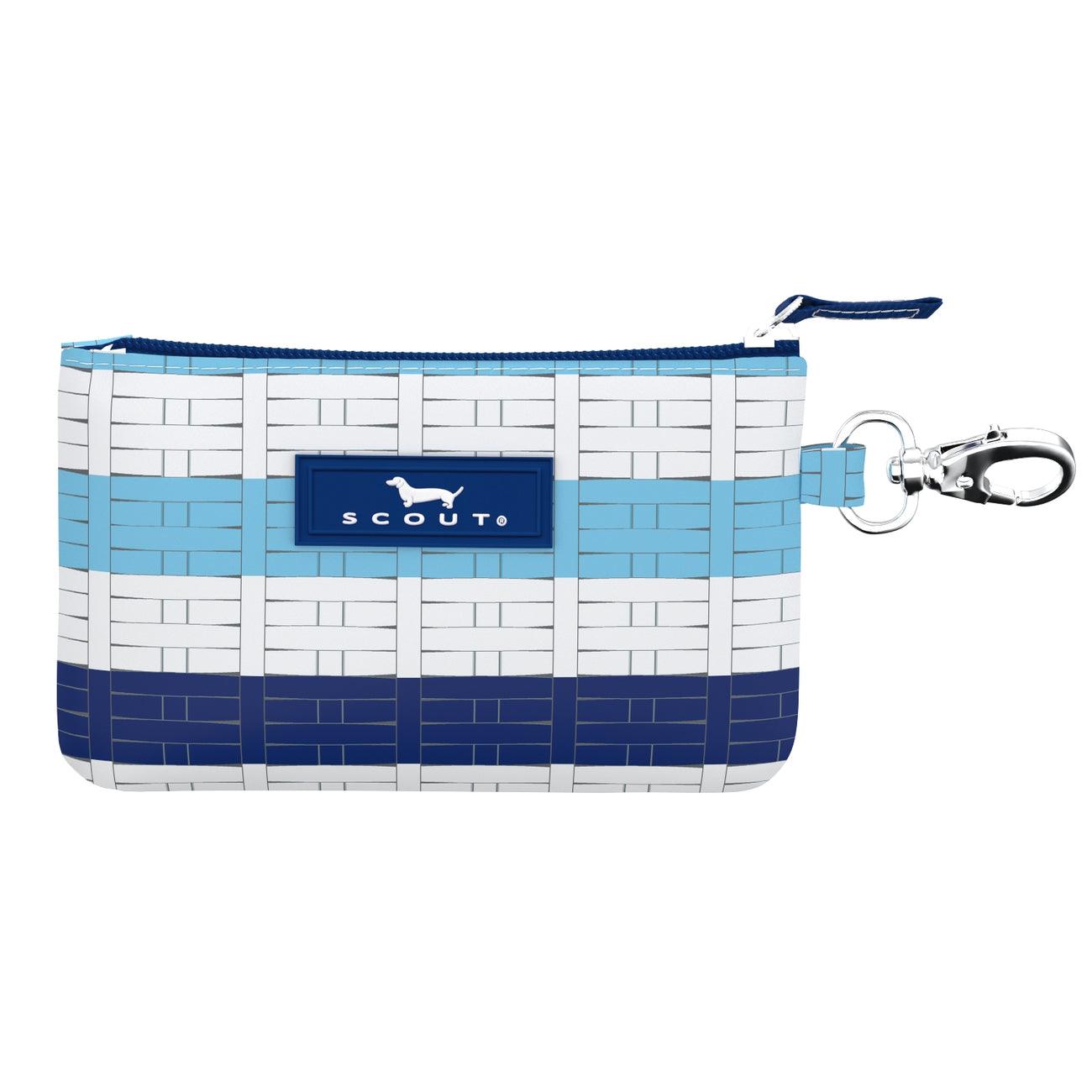 Meant to Bistro SCOUT IDKase Card Holder – 5″×3.25″×0.5″ water‑resistant coated cotton slim wallet with clear ID window and key‑clasp clip. Available at Be Charmed