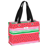 Melondramatic SCOUT Tiny Package Gift Bag – 11"W × 8"H × 4.5"D all‑weather woven bag folds flat, weighs 0.2 lbs, holds 30 lbs, reusable and wipe‑clean. Available at Be Charmed