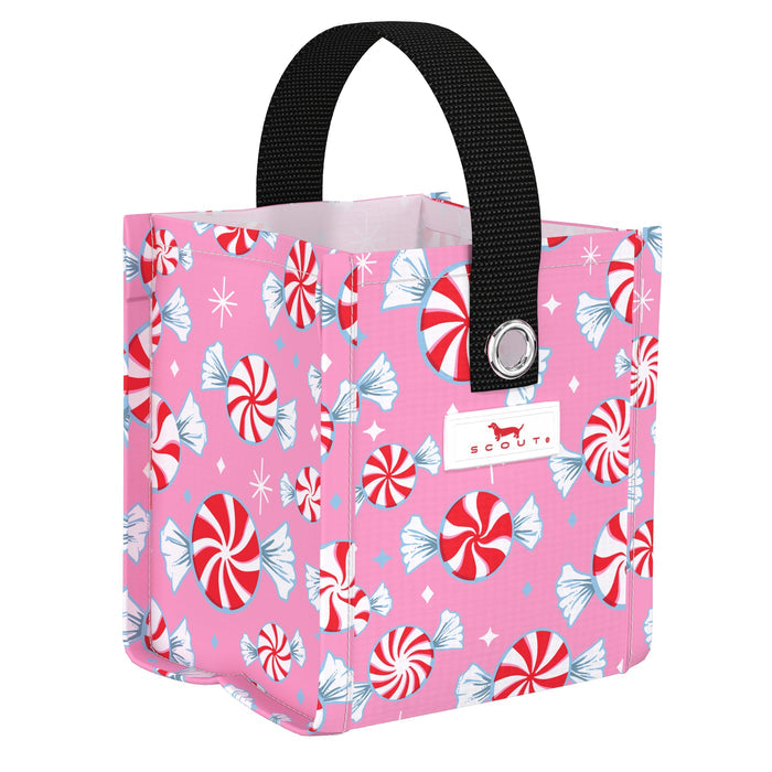 Canyland Pink tote bag with candy pattern and Scout logo on a white background. Available at Be Charmed
