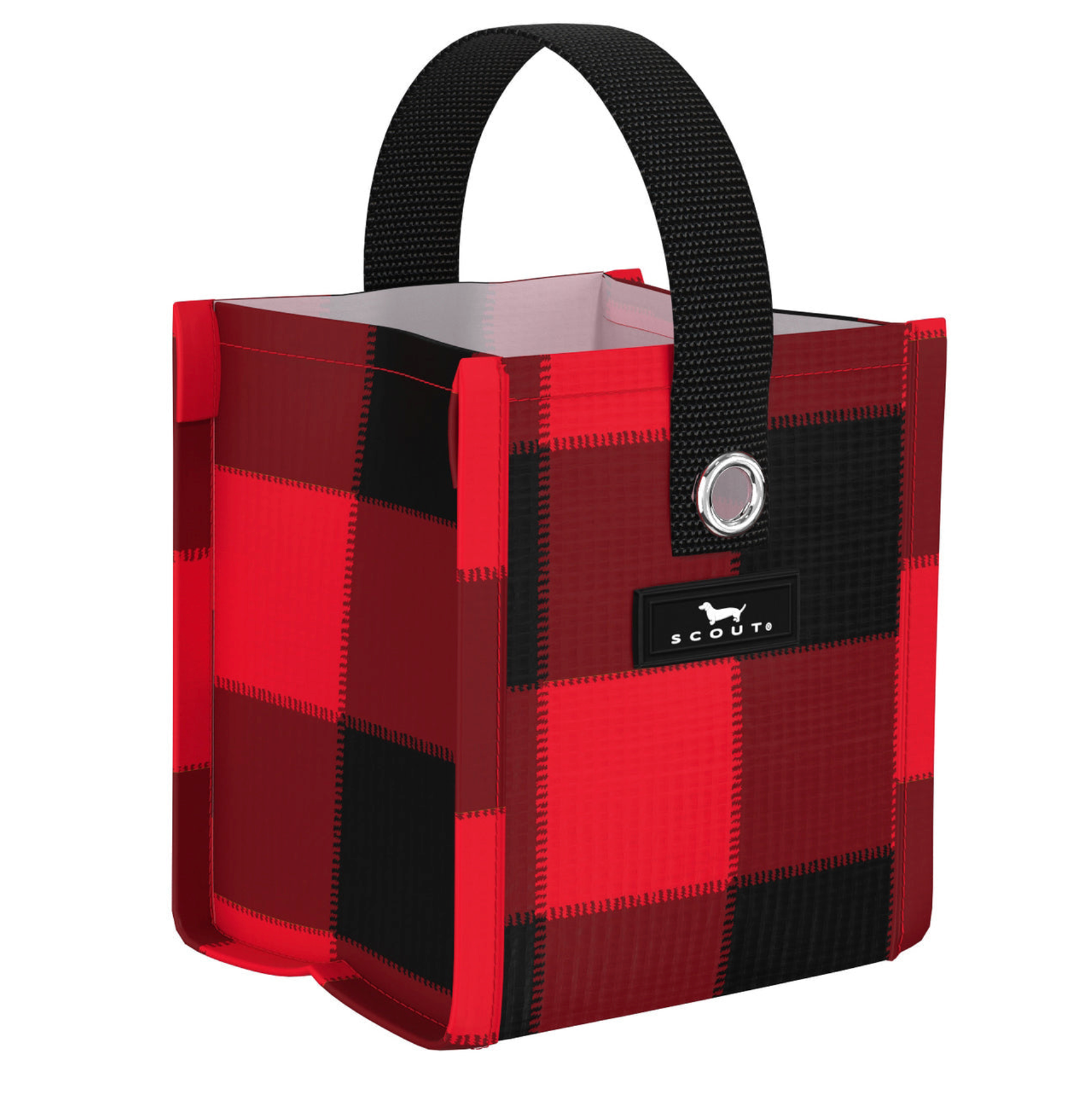 Flanel No 5 SCOUT Mini Package Gift Bag – 5″ W × 5.75″ H × 4.25″ D reusable woven gift bag folds flat, weighs 0.1 lb, with 3.5″ handle drop and grommets for ribbon/stickers. Durable and eco‑friendly. Available at Be Charmed 