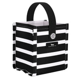 Fleetwood Black SCOUT Mini Package Gift Bag – 5″ W × 5.75″ H × 4.25″ D reusable woven gift bag folds flat, weighs 0.1 lb, with 3.5″ handle drop and grommets for ribbon/stickers. Durable and eco‑friendly. Available at Be Charmed 