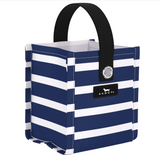 Nantucket Navy SCOUT Mini Package Gift Bag – 5″ W × 5.75″ H × 4.25″ D reusable woven gift bag folds flat, weighs 0.1 lb, with 3.5″ handle drop and grommets for ribbon/stickers. Durable and eco‑friendly. Available at Be Charmed 