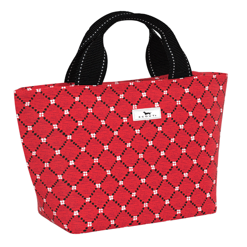 Basic Stitch SCOUT Nooner insulated lunch bag – 14.25″ W x 8″ H x 6″ D, foam-insulated, water-resistant poly twill, exterior zipper pocket. Folds flat for compact storage. Available at Be Charmed