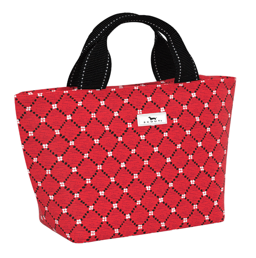 Basic Stitch SCOUT Nooner insulated lunch bag – 14.25″ W x 8″ H x 6″ D, foam-insulated, water-resistant poly twill, exterior zipper pocket. Folds flat for compact storage. Available at Be Charmed