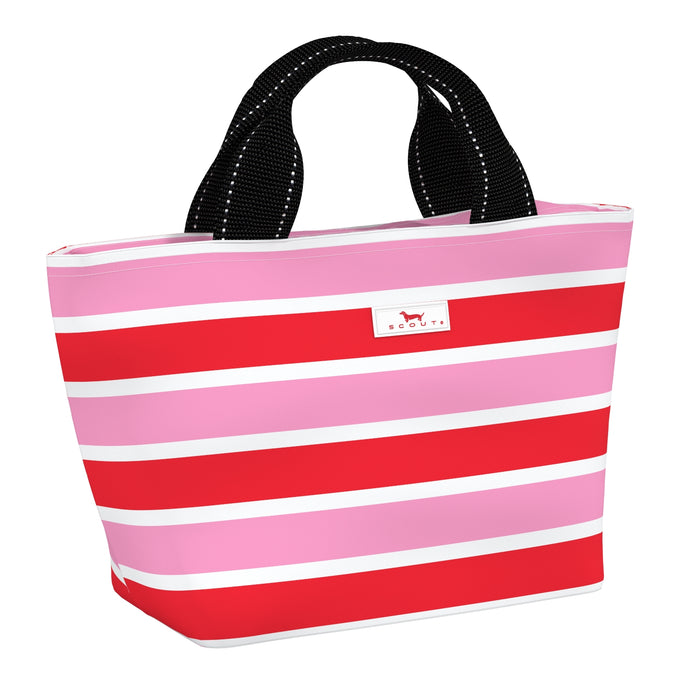 Scout Candy Striper Nooner insulated lunch bag with wide base for easy loading – available at Be Charmed
