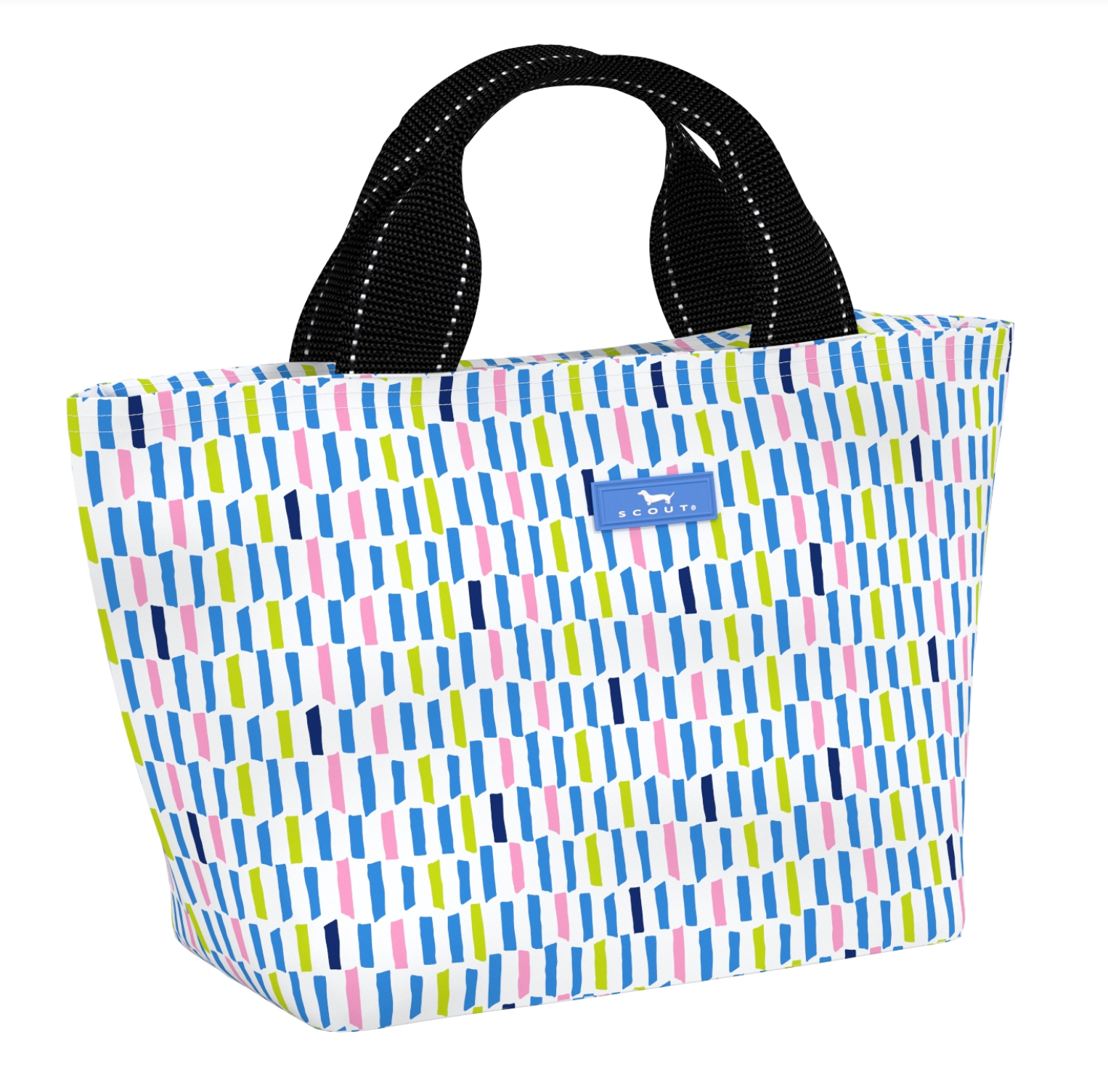 Chalk About it SCOUT Nooner insulated lunch bag – 14.25″ W x 8″ H x 6″ D, foam-insulated, water-resistant poly twill, exterior zipper pocket. Folds flat for compact storage. Available at Be Charmed