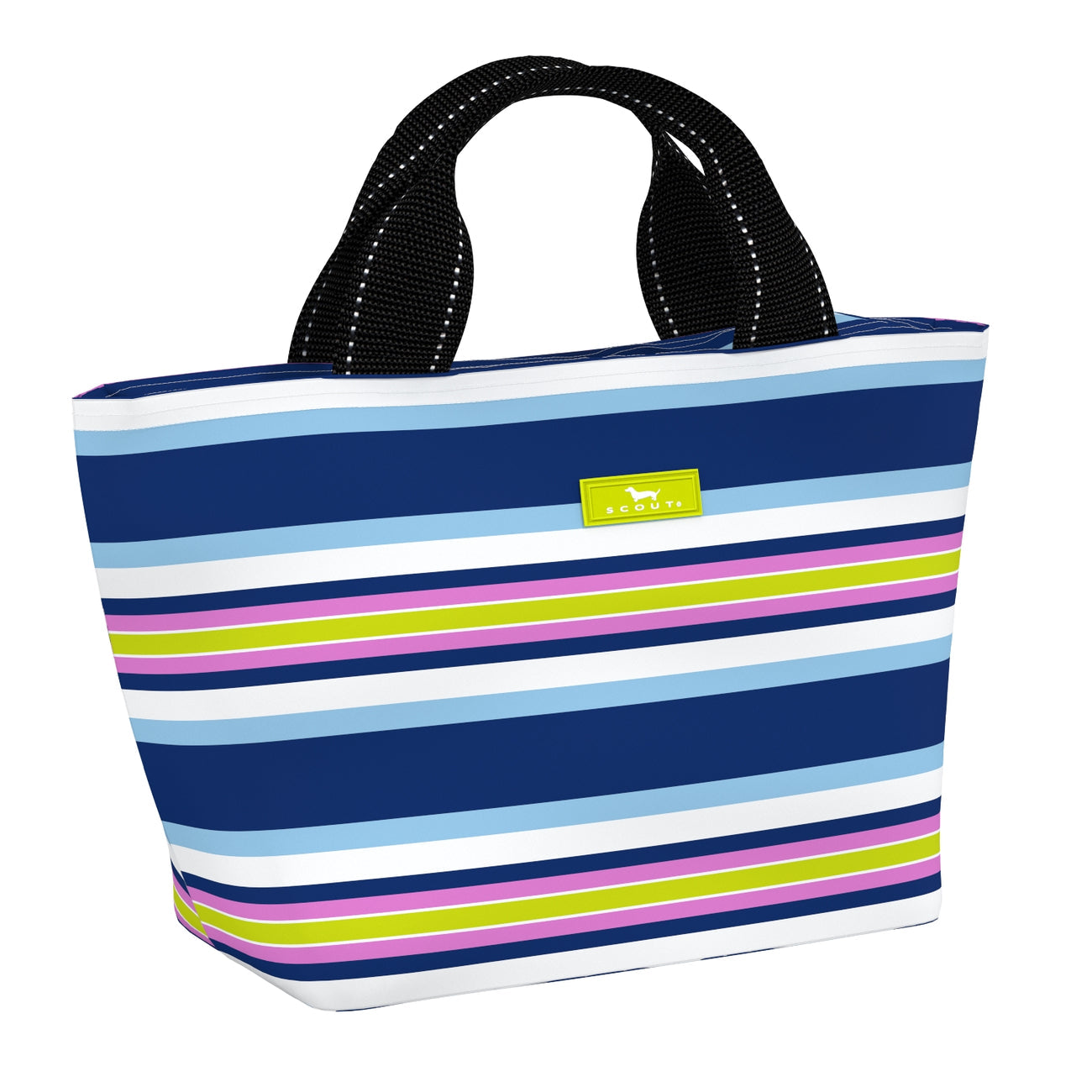 Fall in Line SCOUT Nooner insulated lunch bag – 14.25″ W x 8″ H x 6″ D, foam-insulated, water-resistant poly twill, exterior zipper pocket. Folds flat for compact storage. Available at Be Charmed