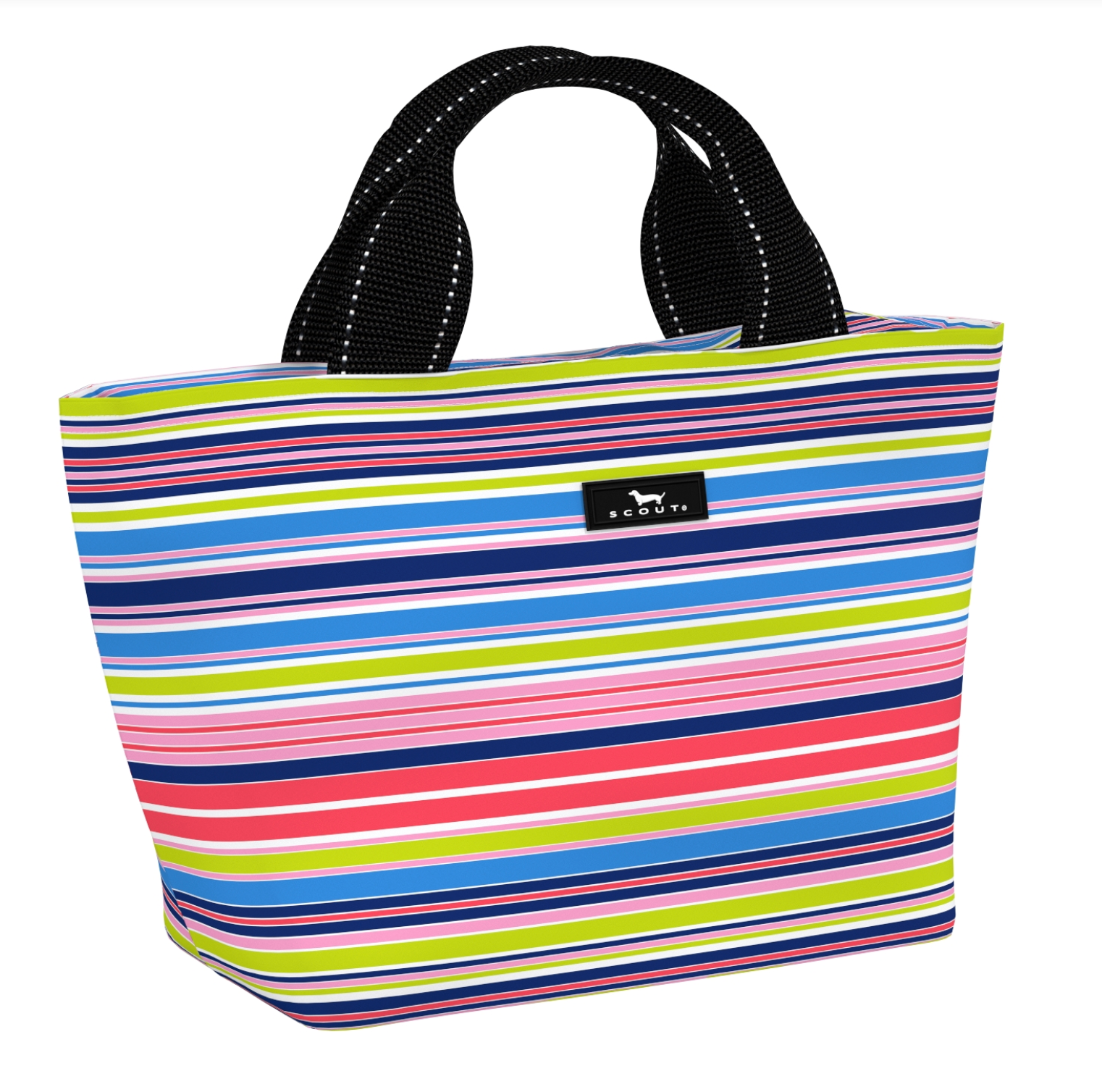 LIne Up SCOUT Nooner insulated lunch bag – 14.25″ W x 8″ H x 6″ D, foam-insulated, water-resistant poly twill, exterior zipper pocket. Folds flat for compact storage. Available at Be Charmed