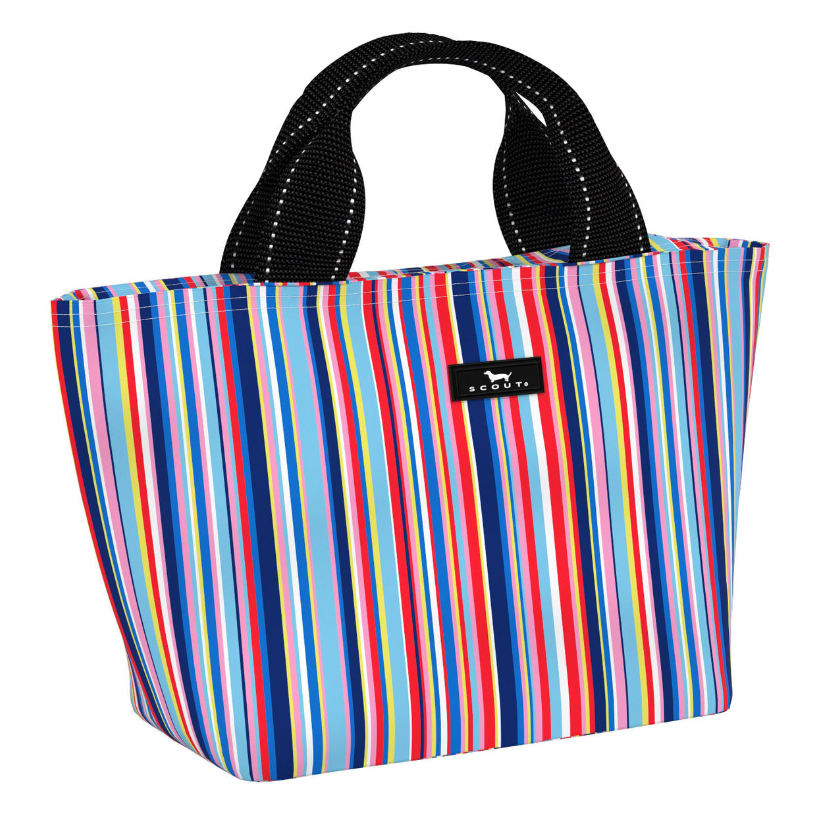 Line and Danday SCOUT Nooner insulated lunch bag – 14.25″ W x 8″ H x 6″ D, foam-insulated, water-resistant poly twill, exterior zipper pocket. Folds flat for compact storage. Available at Be Charmed