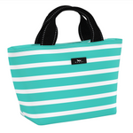 Montauk Mint SCOUT Nooner insulated lunch bag – 14.25″ W x 8″ H x 6″ D, foam-insulated, water-resistant poly twill, exterior zipper pocket. Folds flat for compact storage. Available at Be Charmed
