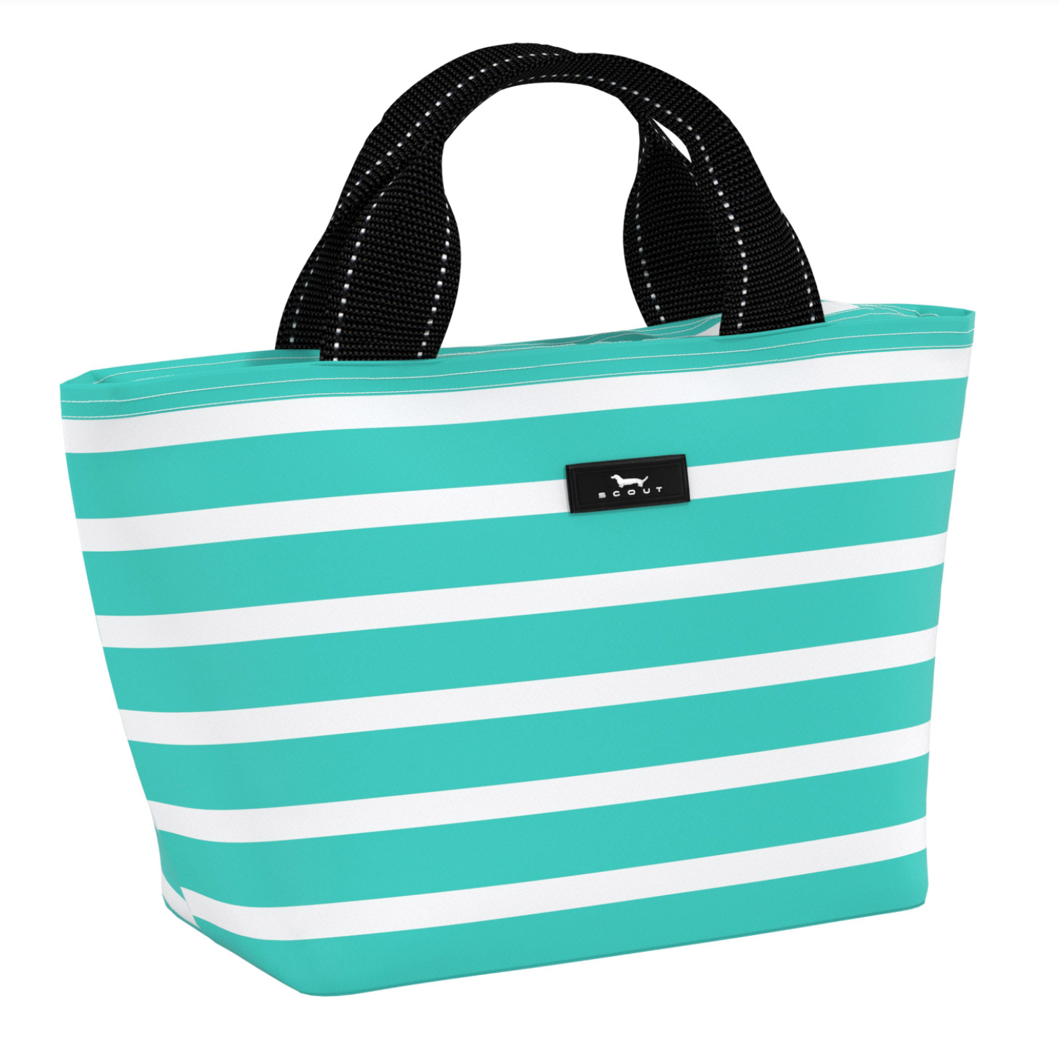 Montauk Mint SCOUT Nooner insulated lunch bag – 14.25″ W x 8″ H x 6″ D, foam-insulated, water-resistant poly twill, exterior zipper pocket. Folds flat for compact storage. Available at Be Charmed