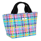 Off the Grid SCOUT Nooner insulated lunch bag – 14.25″ W x 8″ H x 6″ D, foam-insulated, water-resistant poly twill, exterior zipper pocket. Folds flat for compact storage. Available at Be Charmed