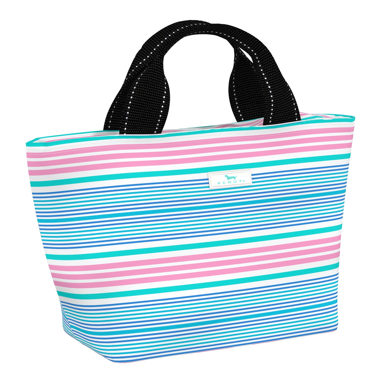 Pool McCartner SCOUT Nooner insulated lunch bag – 14.25″ W x 8″ H x 6″ D, foam-insulated, water-resistant poly twill, exterior zipper pocket. Folds flat for compact storage. Available at Be Charmed