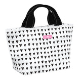 Pop Heart SCOUT Nooner insulated lunch bag – 14.25″ W x 8″ H x 6″ D, foam-insulated, water-resistant poly twill, exterior zipper pocket. Folds flat for compact storage. Available at Be Charmed