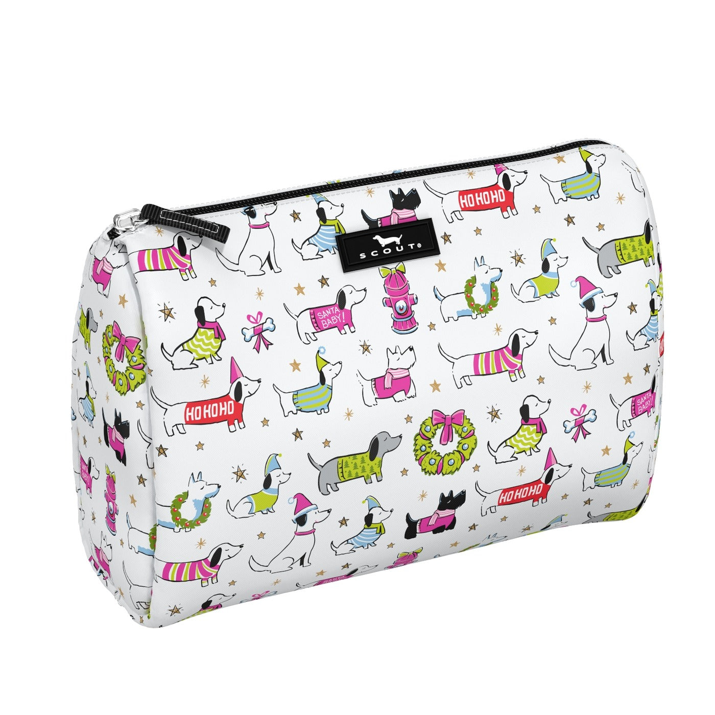 O Howly Night SCOUT Packin’ Heat Cosmetic Bag — 9.75″W × 7″H × 3.75″D coated cotton travel pouch with interior slip pocket, water‑resistant and slim profile. Available at Be Charmed