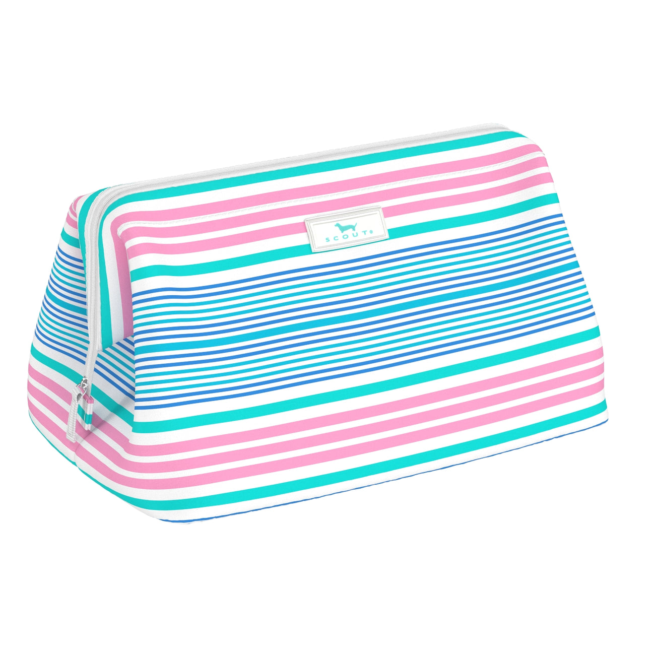 Scout Pool MaCartney Big Mouth makeup bag with wire‑frame wide opening & pockets – available at Be Charmed