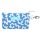 Sweet Coraline SCOUT IDKase Card Holder – 5″×3.25″×0.5″ water‑resistant coated cotton slim wallet with clear ID window and key‑clasp clip. Available at Be Charmed