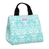 Take Me to Turq SCOUT Eloise Lunch Tote – quilted insulated lunch bag 10.25″W × 10″H × 7.25″D, holds up to 10 lb, foam‑lined interior, exterior Velcro pocket, wipes clean. Available at Be Charmed 
