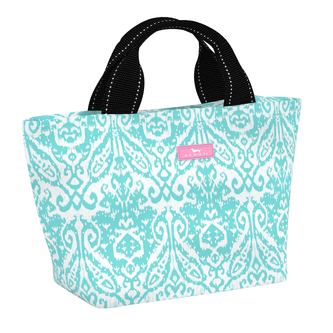 Take Me to Turq SCOUT Nooner insulated lunch bag – 14.25″ W x 8″ H x 6″ D, foam-insulated, water-resistant poly twill, exterior zipper pocket. Folds flat for compact storage. Available at Be Charmed