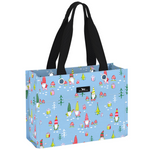 Gnome for the Holiday SCOUT Tiny Package Gift Bag – 11"W × 8"H × 4.5"D all‑weather woven bag folds flat, weighs 0.2 lbs, holds 30 lbs, reusable and wipe‑clean. Available at Be Charmed