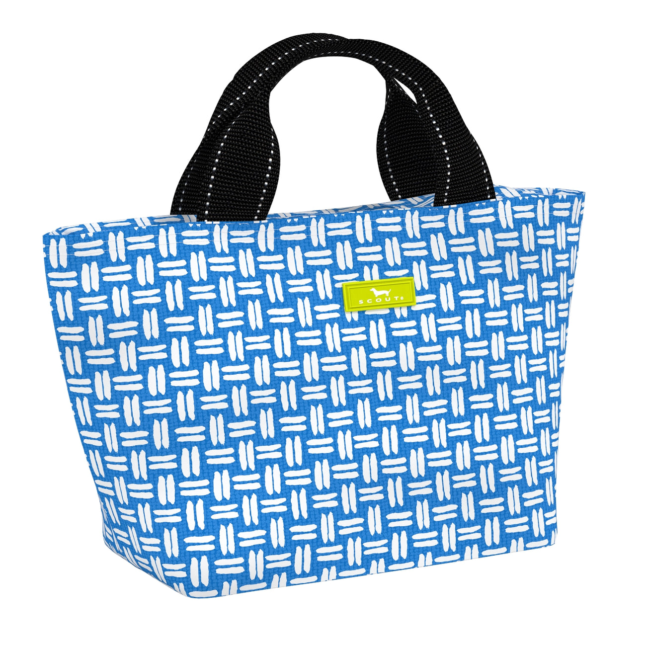 Totally Stitchin SCOUT Nooner insulated lunch bag – 14.25″ W x 8″ H x 6″ D, foam-insulated, water-resistant poly twill, exterior zipper pocket. Folds flat for compact storage. Available at Be Charmed