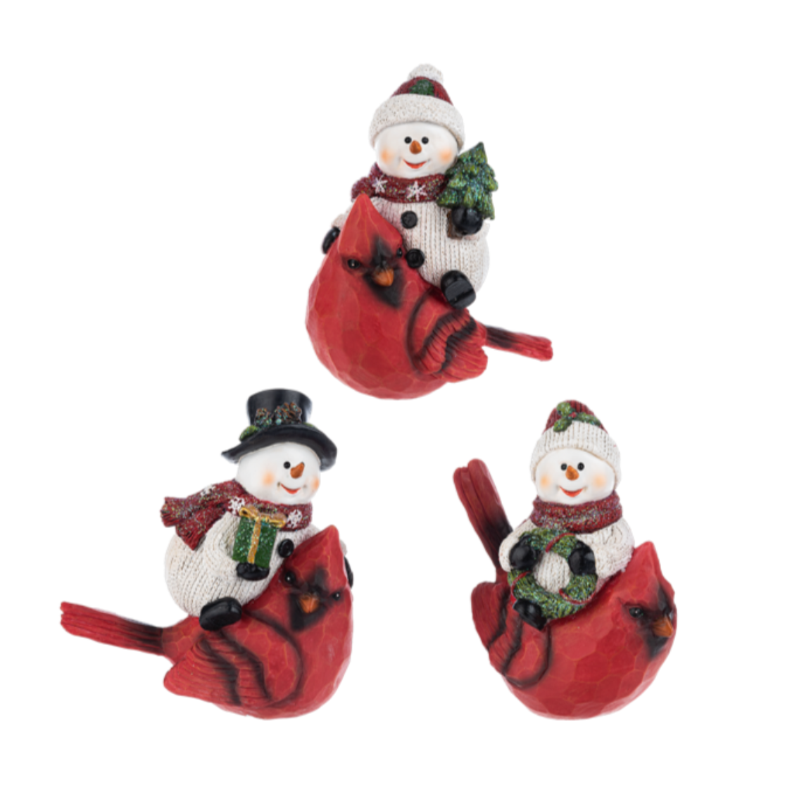 Ganz Snowman Riding Cardinal Figurines