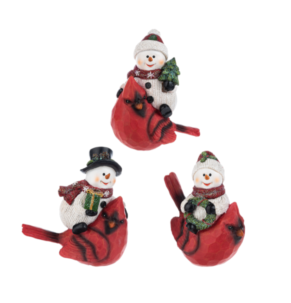 Ganz Snowman Riding Cardinal Figurines