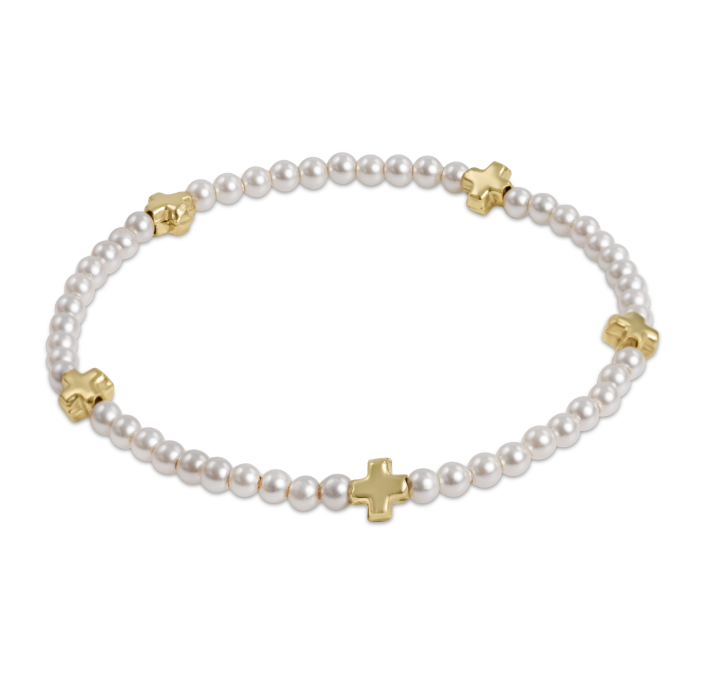 enewton Signature Cross Small Pearl Bead 3mm Gold Bracelet