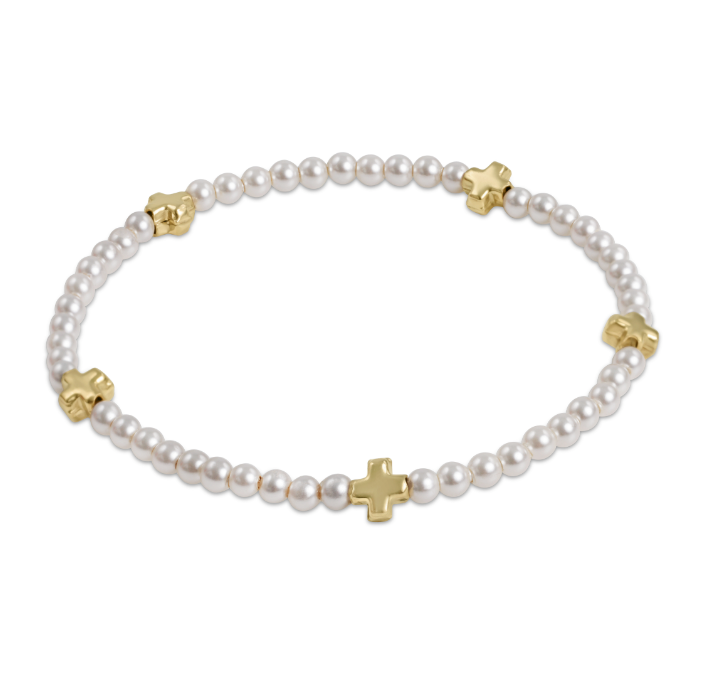 enewton Signature Cross Small Pearl Bead 3mm Gold Bracelet