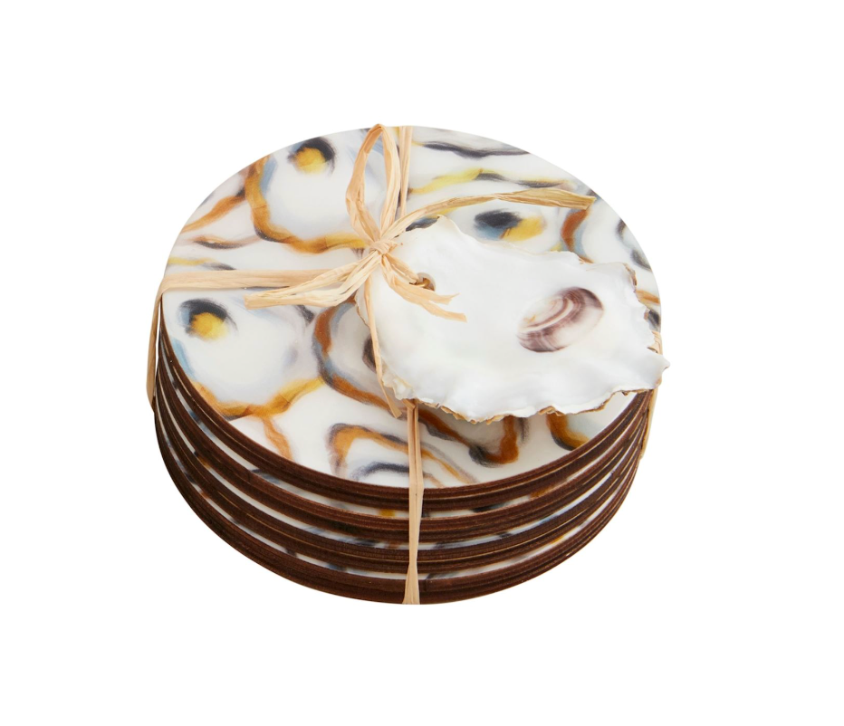 Mud Pie White Oyster Coaster Set