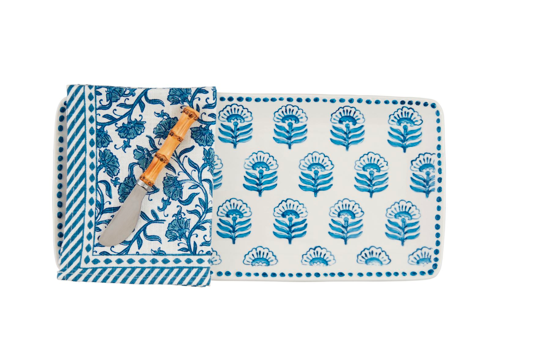 Mud Pie Block Print Tray & Towel Set