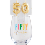 Mud Pie 50 Birthday Wine Glass & Candle Set