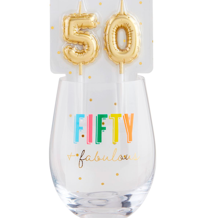 Mud Pie 50 Birthday Wine Glass & Candle Set