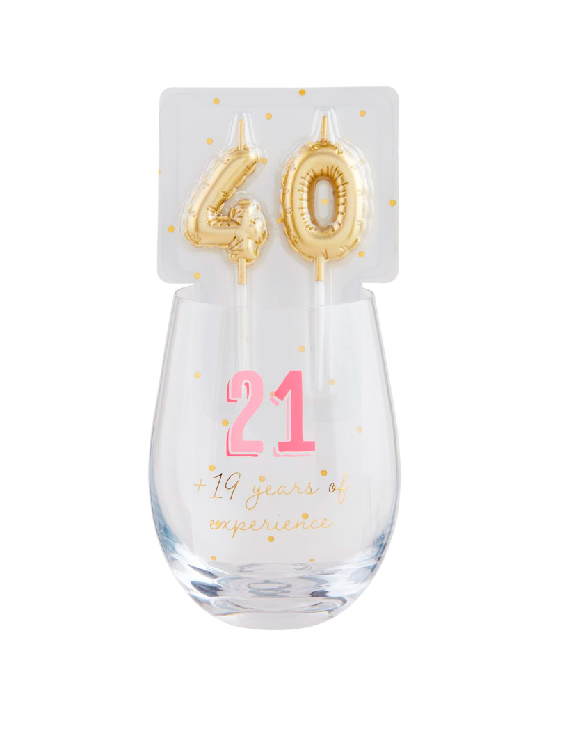 Mud Pie 40 Birthday Wine Glass & Candle Set
